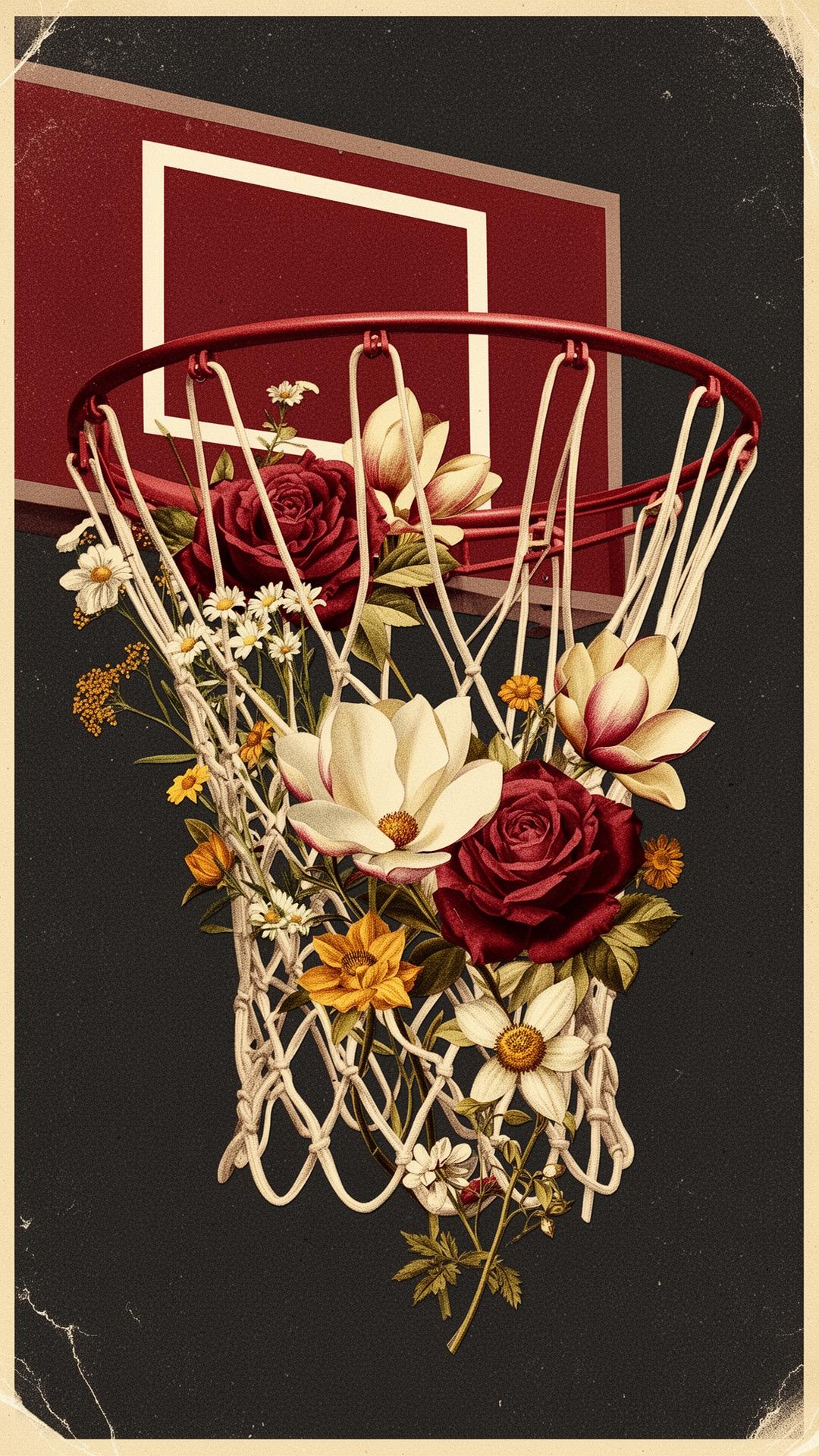 Floral basketball hoop collage — giving the Comets their flowers